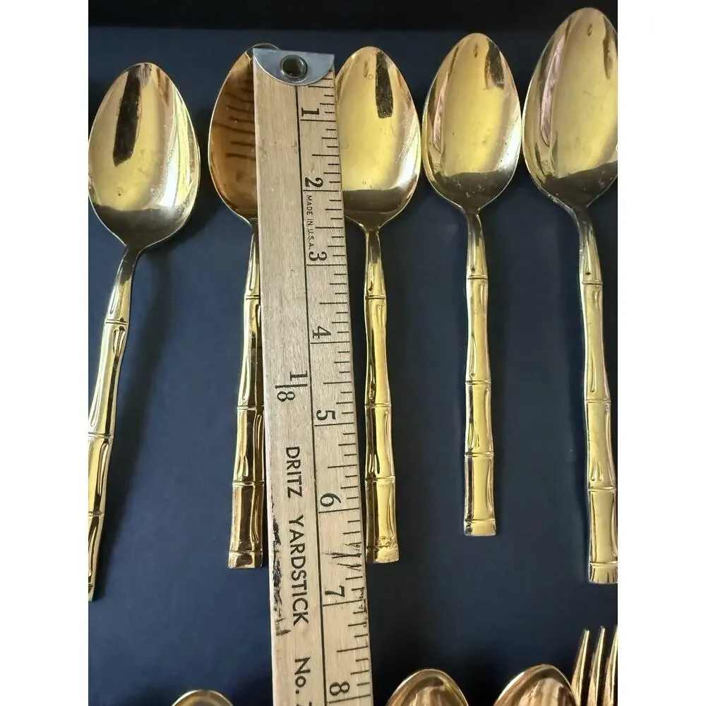 Rebacraft Bamboo Gold Plated Flatware (34) Pieces Tableware Modern Cottage MCM